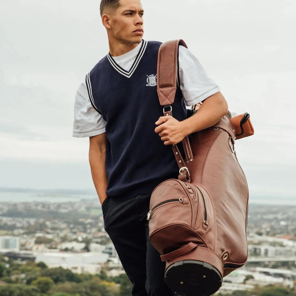 Heritage Brown Leather Golf Bag - Cart - My Store